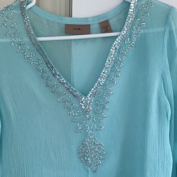 Aqua colored sheer crepe silk tunic - Picture 2 of 7